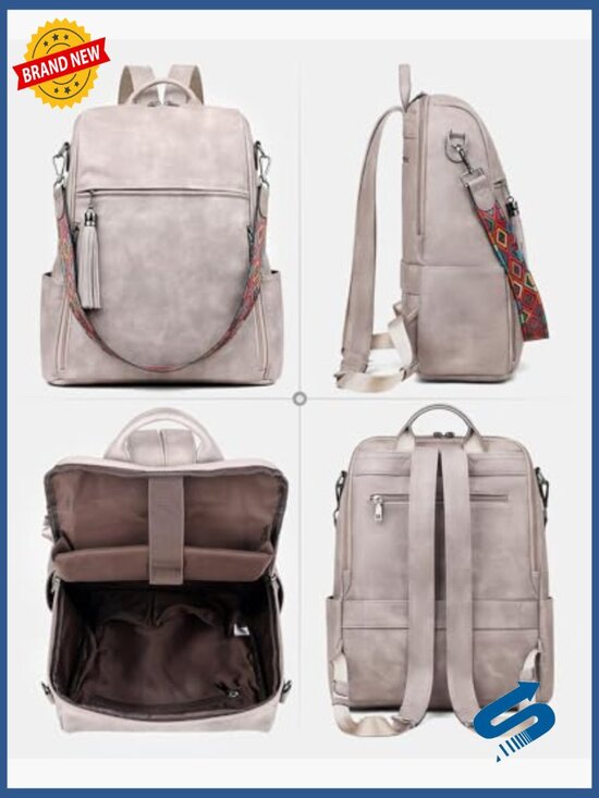 Large PU Leather Laptop Backpack Convertible to Shoulder Bag Waterproof 15.6 main image 5